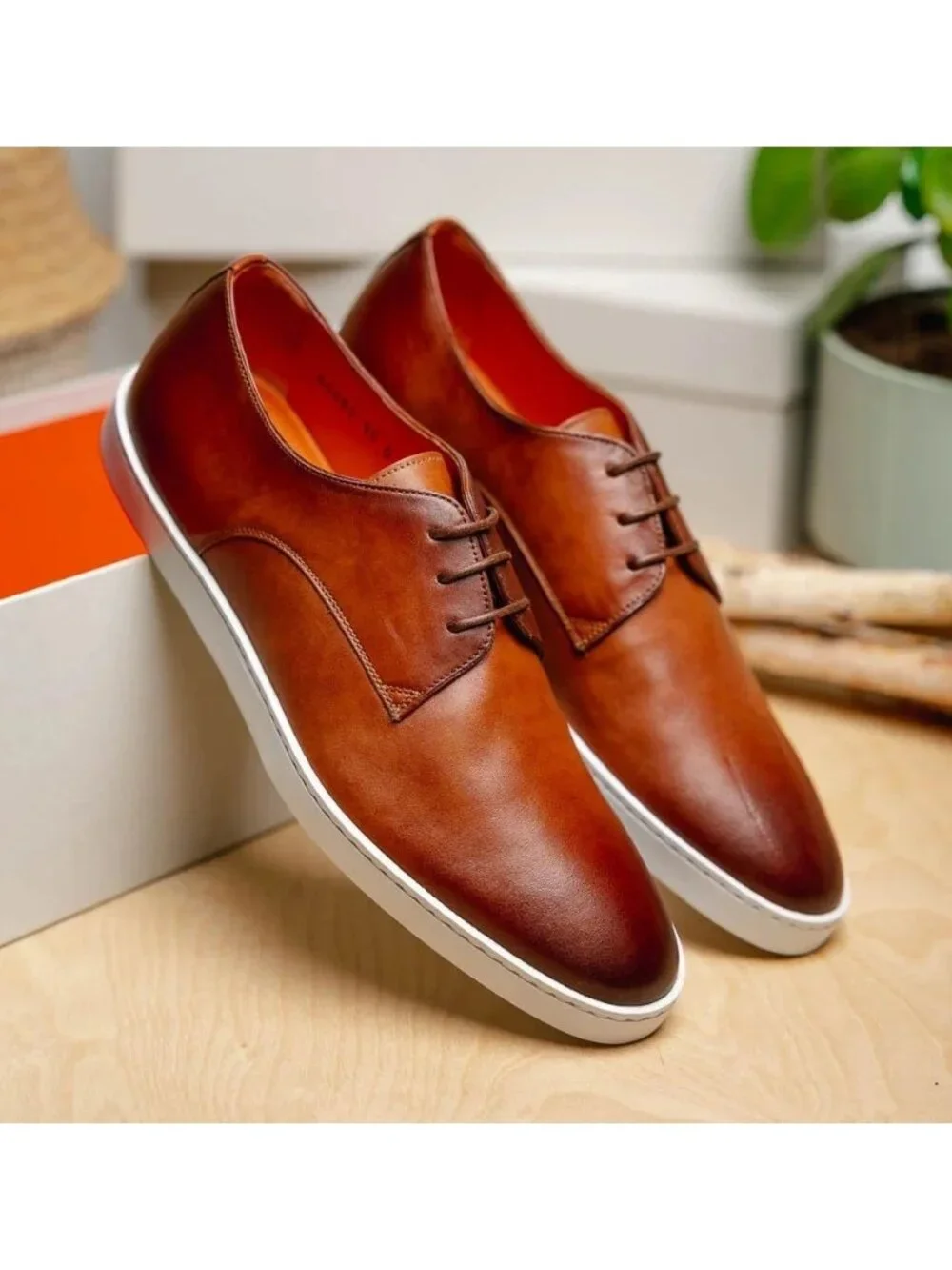 New! Santoni Doyle M5 Derby Sneaker Brown Size 8 D DD466A